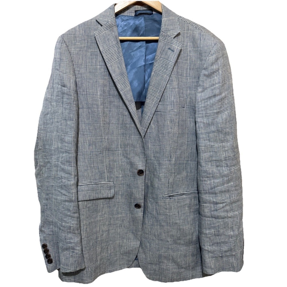 Lauren Ralph Lauren Blue Plaid Linen Blazer Men's Size 42L Slim Fit EUC